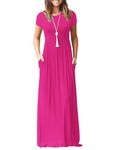 WNEEDU Women's Maxi Dress Summer Short Sleeve Casual Long Dresses with Pockets（Rose,L）