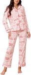 LUBOT Christmas Pajamas 100% Cotton Womens Pajamas Set Long Sleeve Button-Down Soft 2PC PJ Set Xmas Two Piece Sleepwear Loungewear (Joy,L)