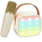 Karaoke Machine Karaoke Toys Karaoke Machine Kids with Wireless Microphone and LED Lights Portable Bluetooth Speaker for Adults Birthday Gifts Toys for Girls and Boys (Beige)