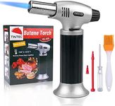 Culinary Blow Torch, Tintec Chef Cooking Torch Lighter, Butane Refillable, Flame Adjustable (MAX 2500°F) with Safety Lock for Cooking, BBQ, Baking, Brulee, Creme, DIY Soldering & more (Aluminum alloy)