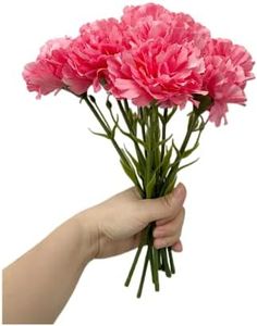 11" Bouquets 10 Stem Carnations,Outdoor No Fade Artificial Flower,Mini Carnation Silk Petals Fake Flowers Forever Plants for Home Party and Wedding Holding Flowers- Light Red