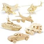 Georgie Porgy 3D Wooden Puzzles, DIY Models Kits for Kids, Dinosaur Animal Airplane Car Woodcraft Construction Toy DIY Projects Packs of 6 (Airplanes Cars Lifeboat)