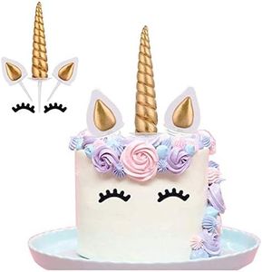 Yashell Topper, Reusable Gold Horn,Ears and Eyelashes Cake Value Set for Unicorn Party Decoration for Baby Shower，Weddin