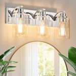 ALAISLYC 3-Light Bathroom Light Fixtures Modern Chrome Vanity Lights for Bathroom Lighting fixtures Over Mirror with Clear Glass Shade for Cabinet Mirror Bedroom Hallway