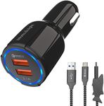 iWotto 18W - Dual Port USB Car Charger - Shark Charger Set - Dual Port - QI Charger USB 3.1 Fast Charge & USB 3.0 Charger