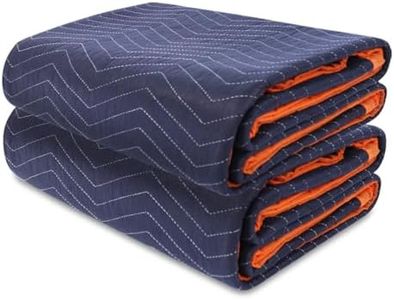 YMTLJHDSY Heavy-Duty Moving Blankets (2-Pack) with 196-400in Rubber Band - 72"x40" Quilted Furniture Protectors for Moving, Storage & Shipping, Durable Reusable Covers (Black/Blue, 4.4 lbs)