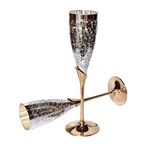 StonKraft Engraved Silver Plated Pure Brass Premium Goblet Champagne Flutes Coupes Wine Glass Set