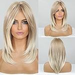 HAIRCUBE Long Blonde Wigs for Women, Synthetic Hair Shoulder-Length Wig with Fringe