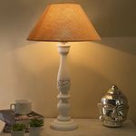 Homesake® Floral Carved White Wood Table Lamp with Golden Shade