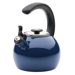 Circulon Enamel On Steel Whistling Tea Kettle | Hot Water Kettle with Heat-Resistant Phenolic Grip, 1.9 Liters | Gas stovetop and Induction Compatible, Blue