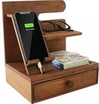 Sunhoo Bamboo Desktop Phone Docking Station Drawer Nightstand Organizer Home&Office Multifunction Wallet Stand Glasses Watch Holder Gift Men Husband Daddy Valentines Father's Day Christmas Birthday