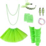 Women's 80's Costume Accessories Multiple Neon Colors Retro Rock of The 80s Party Costume Set,Green