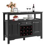 GiantexUK Wooden Storage Cabinet, Freestanding Bar Buffet Sideboard with Wine Rack, Drawer & Shelf, Wine Display Cupboard for Home Kitchen Dining Living Room Entryway (Black)