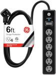 GE 6-Outlet Surge Protector, 6 Ft E