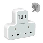 UK to US Plug Adaptor with 3 USB Ports, TESSAN 2 Way Grounded USA Travel Adapter, Double Plug Adaptor from UK to America, Canada, Thailand, Mexico (Type B)