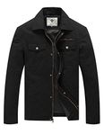 WenVen Mens Fashion Casual Cotton Canvas Military Jacket (Black,L)