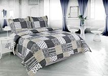 Dream Bedding Pinsonic Rich Printed 3 Piece Quilt Set Navy Plaid Pattern King Size