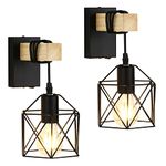 Lightess Vintage Wall Lights E27 Industrial Wall Light with On Off Switch Indoor Retro Wall Lamp Black Cage Wall Sconce for Living Room, Hallway, Bedroom, Stairs (2 Pack)