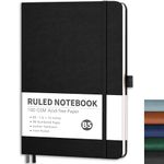 RETTACY Journal Notebook, B5 Lined Journal Notebook, Cahier de Note, Notebooks for School, Work, Ultra-thin, Lightweight, Leather Hardcover, 100 GSM Paper, Inner Pocket, 7.6" × 10" (Black)