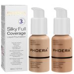 2PCS PHOERA Foundation, PHOERA Matte Liquid Foundation,PHOERA Makeup for Women, PHOERA Foundation Full Coverage Concealer, 30ml 24HR Matte Oil Control Concealer (2pcs-104+105/Buff Beige+ Sand)