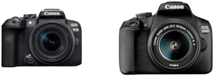 Canon EOS R10 + RF-S 18-150mm - A Mirrorless EOS-R camera that’s perfect for creative exploration & EOS 2000D DSLR Camera and EF-S 18-55 mm f/3.5-5.6 IS II Lens - Black