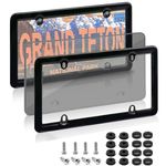 2Pack License Plate Frame Cover,License Plate Frame Shield Combo with Curved Surface Design-Unbreakable License Plate Protector with Frame,Fit All Standard 6x12Inches License Plates (Gray)