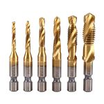 6Pcs 2-in1 Combination Drill and Tap Set TOPINCN Titanium Coated HSS Metric Hex Shank Screw Taps Tool Set