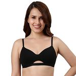 Enamor Padded Wirefree Medium Coverage Invisible Neckline Stretch Cotton Tshirt Bra for Womens-A032 (A032_Black_32B)
