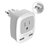 Italy Travel Plug Adapter, TESSAN Grounded Wall Outlet with Dual USB Charging Ports, Compact Power Adaptor Charger for USA/Canada to Italy Italian Chile Uruguay (Type L)