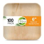 Raj Palm Leaf Plates [100-Pack] 6" Square Plates Like Bamboo Plates Disposable, Strong, Decorative Compostable Tableware for Wedding, Lunch, Dinner, Birthday, Camping, Outdoor BBQ, Picnic