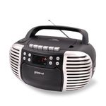 Groov-e Retro Boombox - Portable Cassette Tape & CD Player with Radio, 3.5mm Aux Port, & Headphone Socket - LED Display, 2 x 1.2W Speakers - Battery or Mains Powered - Black