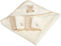 Spasilk 100% Cotton Hooded Terry Bath Towel with 4 Washcloths, Beige