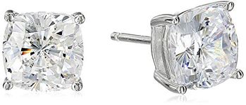 Amazon Essentials Platinum Plated Sterling Silver Cushion Cut Cubic Zirconia Stud Earrings (8mm) (previously Amazon Collection)