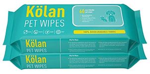 Kolan Eco-Friendly Pet Wipes Biodegradable Fabric • Fragrance Free Grooming Wet Wipes for Dog | Cat | Puppies | Rabbit | Small Pets, 60 Count, 2 Pack