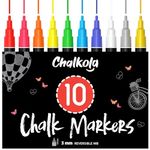 Liquid Chalk Markers (10 Pack) with Gold & Silver - Fine Tip Dry Erase Marker Pens for Blackboard, Windows, Chalkboard Signs, Bistro - 3mm Reversible Tip