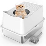 HiHloy Stainless Steel Cat Litter Box, Top Entry Litter Box, Enclosed Litter Pan with Lid, Non Stick, Non Absorbent Odor, Easy to Clean, Include Scoop (Top Entry - White, XL(23.7"L x 15.9"W x 15"H))