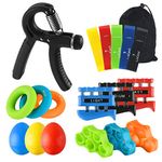 Hand Grip Strengthener Set Forearm Adjustable Resistance Hand Gripper, Finger Exerciser, Finger Stretchers, Grip Rings Hand Exerciser, Stress Relief Grip Ball, Finger Hand Strengthener (18 Piece Set)