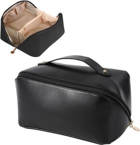 Large-Capacity Travel Cosmetic Bag | Leather Makeup Bag | PU Waterproof Storage Cosmetic Bag | Multifunctional Portable Makeup Bag | Travel Cosmetic Bag（Black）