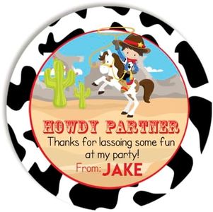 Custom & Personalized Cowboy Birthday Thank You Sticker Labels for Kids, 40 2" Party Circle Stickers by AmandaCreation, Great for Party Favors, Envelope Seals & Goodie Bags
