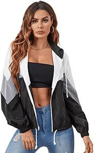 Floerns Women's Color Block Hooded Casual Thin Windbreaker Jacket Dark Multi S