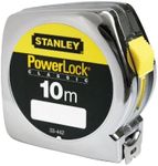 Stanley 1-33-442" Powerlock Tape Measure with End Hook Without Hole, Silver, 10 m/25 mm