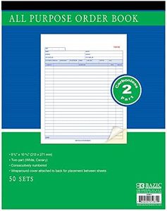 BAZIC Products All Purpose Order Book, 50 Sets 8 3/8" x 10 11/16" 2-Part Carbonless, White & Bound Wraparound Cover (50 Sets/Pk), 12-Packs