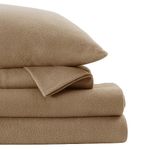 Softan Fleece Queen Sheets Set 4-Piece Micro Polar Fleece Bed Sets with 15" Deep Pocket Fitted Soft Warm Sheet, Flat Sheet and Pillowcase, Tan