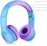 LilGadgets Connect+ Wired Kids Headphones for School with Microphone, Volume Limiting & Noise Cancelling On-Ear Headset with Cord, SharePort Technology & SoftTouch Padding, Blue/Purple