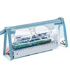 wolpin PVC Large Capacity Pencil Bag, Transparent Blue Pencil Pouch With Zipper Closure Portable Makeup Pouch, Case Cute Stationery Bag For Students Girls Adults Office