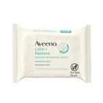 Aveeno Calm + Restore Nourishing Makeup Remover Face Wipes, 100% Plant-Based Cloth, Fragrance-Free Facial Towelettes with Oat Extract & Calming Feverfew, Hypoallergenic, 25 ct