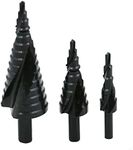 Meichoon Step Drill Bits 4-12mm/4-20mm/4-32mm 3 Pcs Set, High Speed Steel Nitride Spiral Flute Triangle Handle Pagoda Drill Counterbore for Carbon Steel Sheet Iron Insulation Boards PVC Sheet DC07