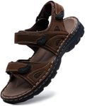 Jousen Men's Sandals Leather Outdoor Beach Sandal Open Toe Water Strap Sport Sandal (AMY661 Dark Brown 9)