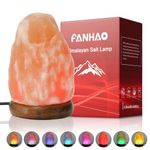 FANHAO USB Himalayan Salt Lamp with 8 Colors Changing, Natural Crystal Salt Rock Lamp Table Lamps for Gifts, Home Décor - Hand Carved, LED Bulb and Real Rubber Wood Base