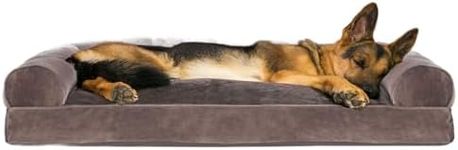 Furhaven Pet Dog Bed - Faux Fur and Velvet Pillow Cushion Traditional Sofa-Style Living Room Couch Pet Bed with Removable Cover for Dogs and Cats, Driftwood Brown, Jumbo